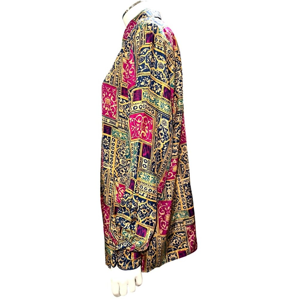 Anna And Frank Medium Vintage Multicolor All Silk Button Down Long Sleeve Shirt - Picture 7 of 11